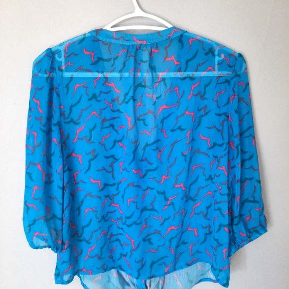 Eyeshadow Women Blue 3/4 sleeve Blouse M V-neck Boho - Picture 3 of 3